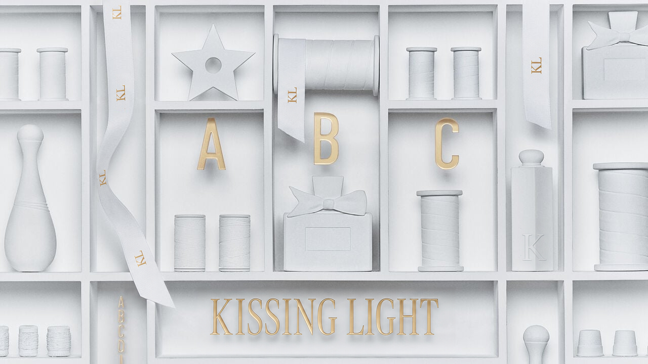 Kissing Light personalization workshop ribbon and monogram display